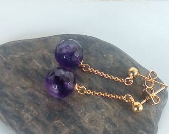 Gold earrings and Amethyst briolette 10 mm
