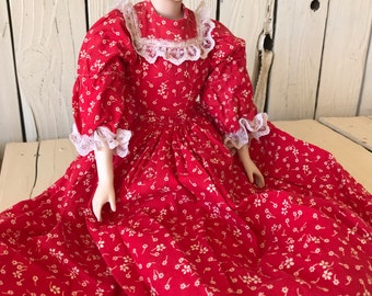Vintage Doll Dress Slip Bloomers Red Floral Print 18" Doll Clothing by picadillymarket