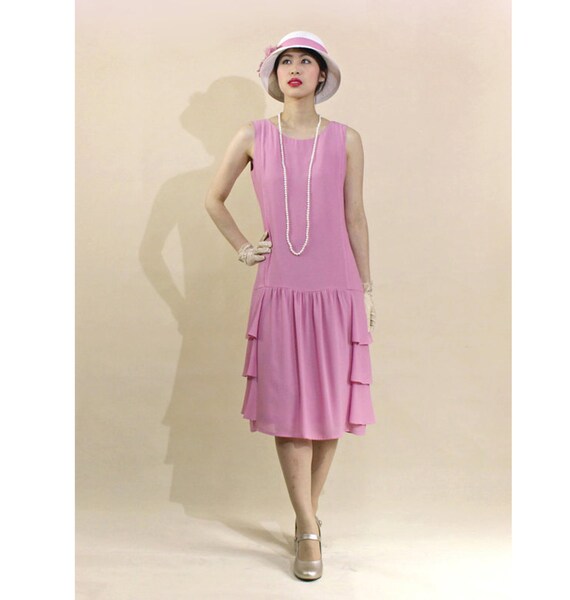 Orchid pink flapper dress with tiered skirt 1920s tea dress