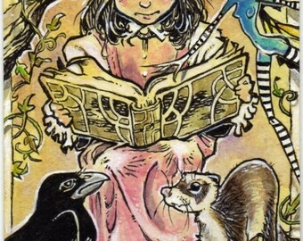 Set of 3 ACEO Prints on Canvas Cloth Fantasy Illustration Drawing by Kevin King
