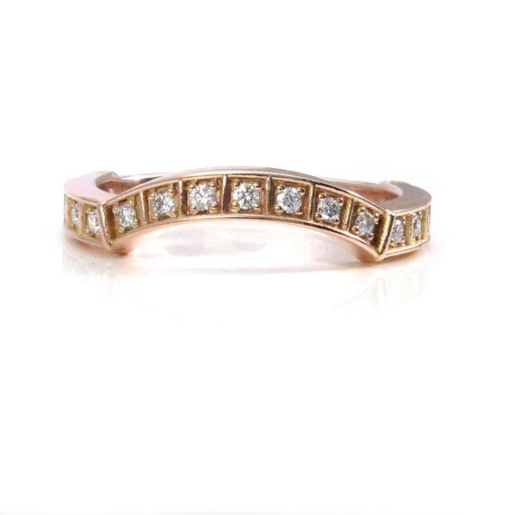 Curved Modern Diamond Wedding Band - Black or White Diamonds - 14k Rose, Yellow or Palladium White Gold