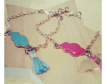 Little girl bracelet, enamel cloud tassel .channel link, lobster clasp