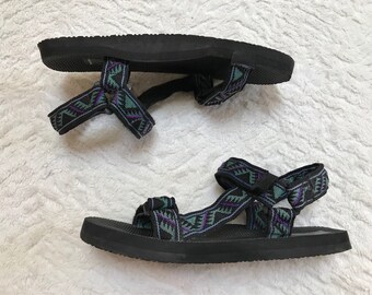 Vtg 90s "Explorers" Sandals - Size 8 men's / 9-9.5 women's - Velcro Closure - Blue Green Black