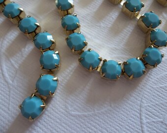6mm Turquoise Rhinestone Chain - Brass Setting - Opaque Turquoise Czech Crystals - Large Crystal Size 29SS