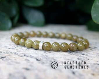 Grossular Garnet Bracelet - Green Garnet Jewelry, Green Gemstone, Simple Bracelet, Mens Bracelet, Gift Ideas, Green Bracelet