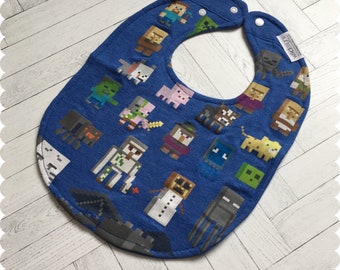 Minecraft Characters Baby Bib, Recycled T-Shirt Baby Bib, Video Games, Baby Boy Gift Baby Shower, Nerd Baby, Geek Baby