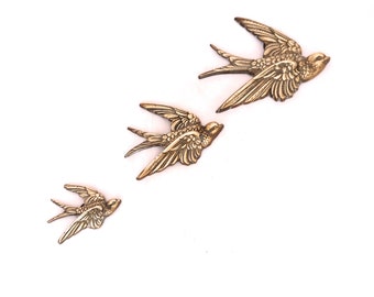 Mid Century Brass Bird Wall Hanging, Vintage Swallow Ornament, Graduated Bird Wall Decor, Brass Swift, Bird Wall Plaque, Retro Flying Birds