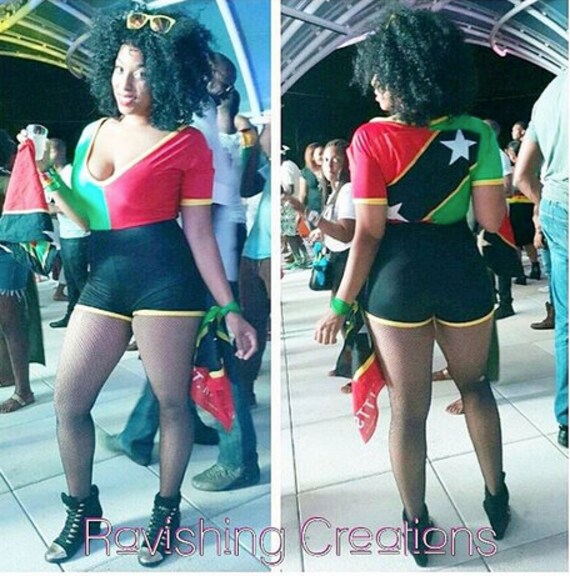 Custom St. Kitts Flag Stretch Romper Carnival Costume Flag Day Outfit *Other Countries Produced by Request