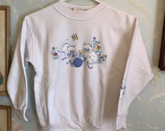 Vintage 1990s Girls White Cats Cat Kitty Northern Getaway Sweatshirt Top! Size 8-10