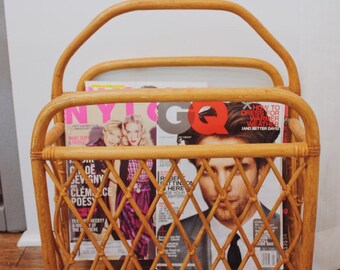 Vintage Bamboo Rattan Magazine Rack