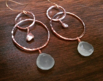 14k Rose Gold Filled Soldered Earrings w/ Chrysoprase stones & Mini Freshwater Pearls