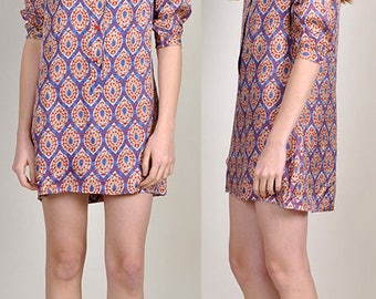 vintage Silk Indian 1960's patterned shirt dress XS/S H11