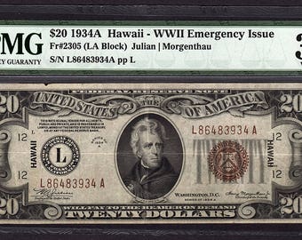 1934A Twenty 20 Dollar Hawaii Federal Reserve Note PMG 30 Very Fine Fr.2305 #1603740-001