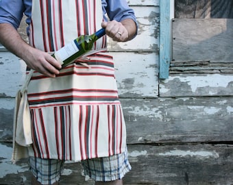 Large mens apron, striped apron, chefs apron, cotton apron