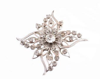 Floral Rhinestone Quatrefoil Brooch