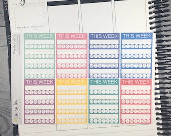 Set of 8 Sidebar THIS WEEK Habit Tracker stackable weekly stickers - Option to customize colors