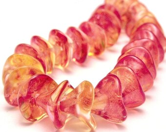 Fuchsia Lemon Three Petal Czech Glass Flower Bead : 12 pc Fuchsia Lemon Flower