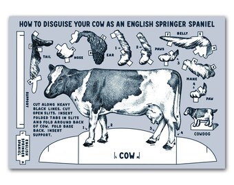 Cowdog Postcard, How to Disguise Your Cow as an English Springer Spaniel, Cut Out and Assemble Postcard, Holstein