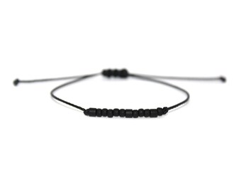 CUSTOM // The Original Matte Black Seed Bead "Morse Code" Nylon Cord Bracelet - Simple, Dainty, Friendship, Custom Morse Code Bracelet