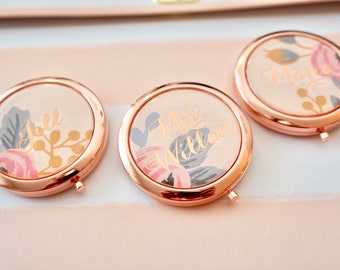 Personalized Compact Mirror - Rose Gold Compact Mirror | Gold Compact Mirror | Bridesmaid Compact Mirror | Mermaid Compact Mirror