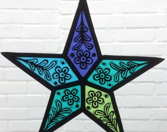 Stained Glass Star Suncatcher - Turquoise