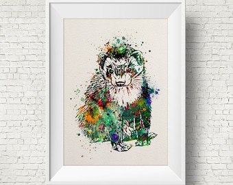Colorful Ferret 1 Watercolor ferret painting illustration ferret Art Print Wall Gift Poster Giclee Wall Decor Home Decor Wall Hanging