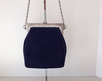 Dark Blue Suede Purse By Triangle New York