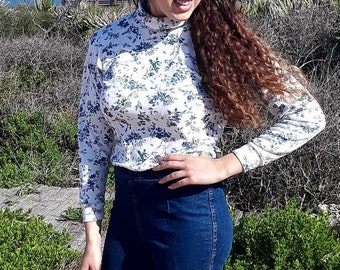 Vintage 90s turtleneck, floral turtleneck, 90s fashion