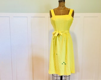 Yellow Sun Dress with Green Fish Detail