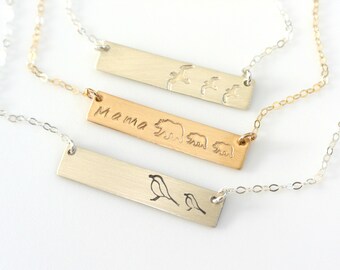 Mama Bear Bar Necklace, Mama Bird Necklace, Childrens Necklace, Flock Necklace, Bird Necklace, Personalized Bar Necklace , New Mom Necklace