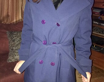 Vintage 1960s Bonders Brand Double Breasted Navy Trenchcoat