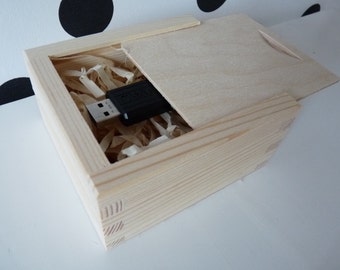 5 pcs Wood/Wooden USB Flash Drive Box Holder, USB Gift Box, Set of 5 Wooden Usb Wedding Boxes With Sliding Lid, Wood photographers packaging