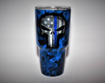Thin Blue Line Yeti Police Lives Matter Punisher Skull Yeti Ozark Thin Blue Line Ozark Custom Police Gifts TBL Tumbler Law Enforcement Yeti