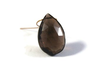 One Smoky Quartz Bead, Faceted Teardrop Briolette, Large Gemstone for Making Jewelry, 15mm x 10mm (B-Sq7b)