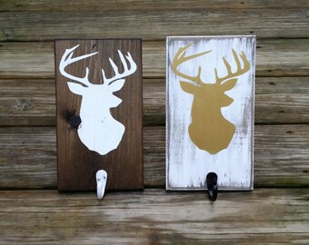 Rustic Wooden Christmas Stocking Holder, Rustic Stocking Hanger, Deer Head Silhouette Wall Sign, Rustic Coat Hanger, Woodland Nursery Decor