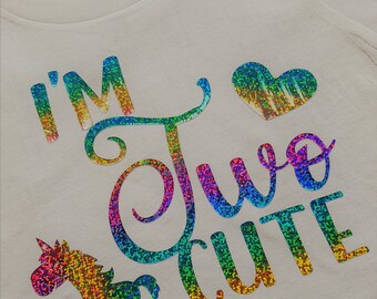 I'm two cute Birthday shirt, girls 2nd birthday shirt, Rainbow two cute, birthday girl, 2 year old birthday, Rainbow unicorn, 2nd birthday