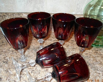 8 GOTHIC Cristal D'Arques Durand wine goblets ruby and clear