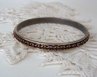 Vintage Bangle Bracelet Pronged Purple Rhinestones