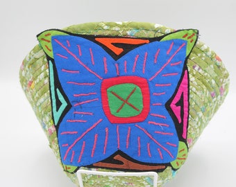 Mola Adorned coiled fabric basket II