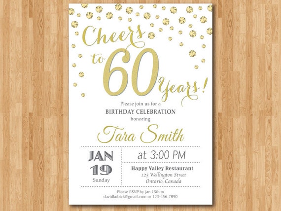 60th birthday invitation Gold Glitter Cheers to 60 Years