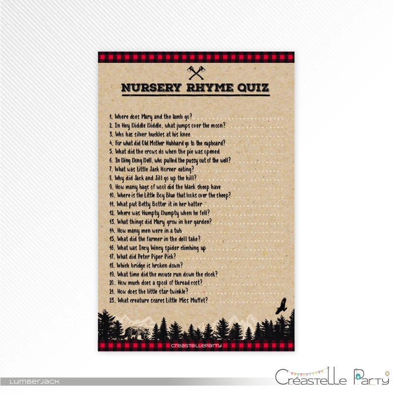 Rustic lumberjack buffalo plaid Nursery Rhymes Quiz baby