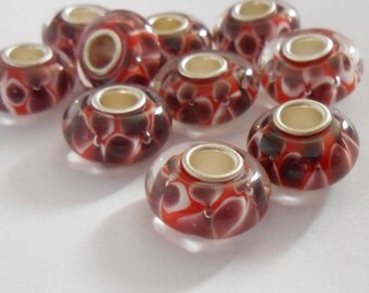 Red/Burgundy glass European Charms beads