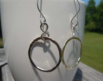 Sterling Silver Hoop Earrings Hammered Hand Forged Metal Jewelry