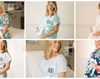 Monogrammed Labor Gowns..Personalized Delivery Gowns..Cute Hospital Gowns..Printed Nursing Gowns..Mom To Be..Baby Shower Gift..Pregnancy