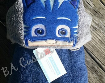 PJ Masks Catboy inspired Hooded Bath Towel, PJ Masks Inspired, Blue Catboy, Hooded Bath Towel, Kids Bath Towel, Custom Bath Towel