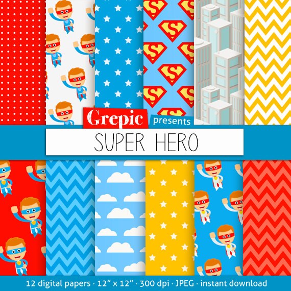 SALE 50% Superhero digital paper: SUPER HERO with