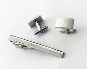 Set of 1Personalized,Engraved,Custom Monogrammed Cuff Links & Tie Clip for Man-Cs54-Valentine's day gift-Free engraving-Free shipping to USA