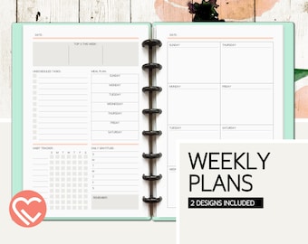 Weekly Plans | 2 Printable Pages | 3 Sizes | Digital Planner Pages | Instant Download Printable PDF | Weekly Tasks, Notes, and Tracker