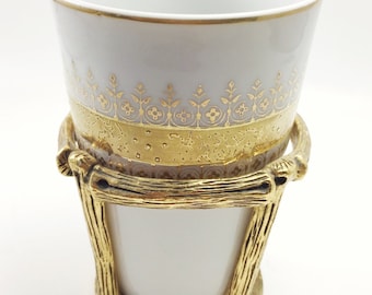Vintage Matson Stylebuilt Porcelain Vanity Cup with Gilded Bamboo Holder