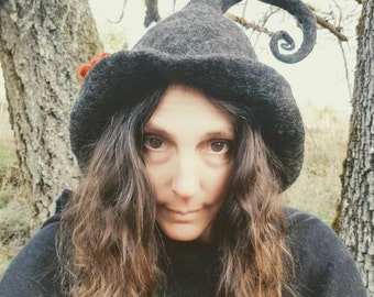 Witch Hat ~ Felted Black Wool